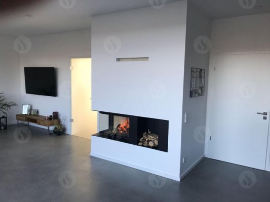 HEAT R/L 3g L 65.51.40.01(21) - hot-air corner fireplace insert with lifting door and bent (split) glazing